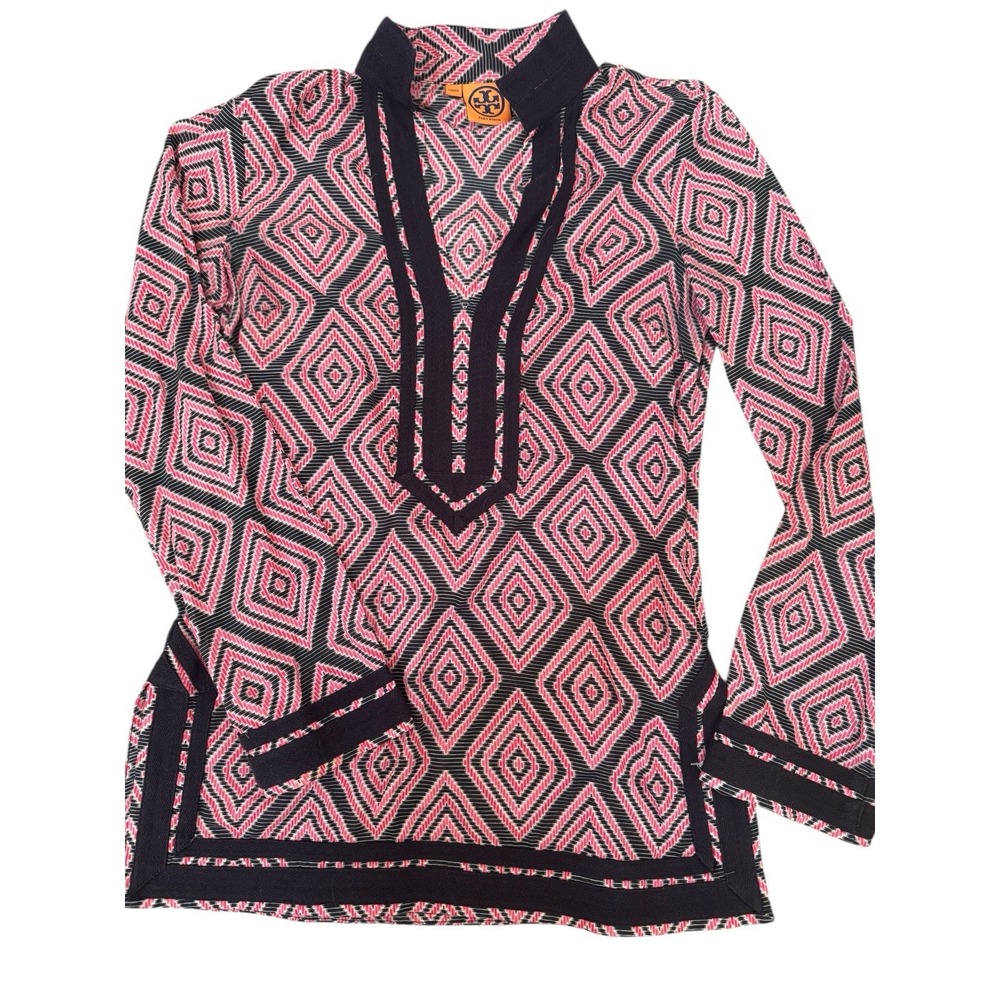 Tory Burch Top Cover Up Open Neck Tunic Printed Cotton Design Size 4